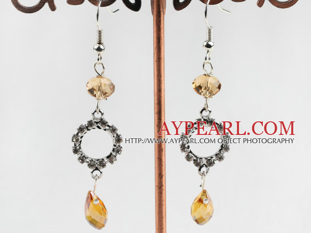 dangling yellow manmade crystal earrings with rhinestone