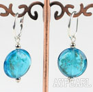 Wholesale Cute style flat round blue colored glaze earrings