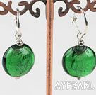 Cute style flat round green colored glaze earrings