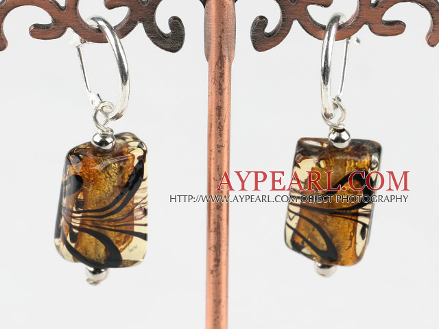 Cute style rectangle shape painted amber color colored glaze earrings