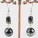 Lovely Black Pearl And Sea Shell Beads Drop Earrings With Fish Hook