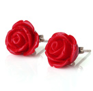 Beautiful Red Lovely Rose Shape Ear Studs