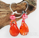 Fashion Red Series Freshwater Pearl And Beaded Loop Teardrop Crystal Earrings With Lever Back Hook