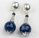 New Design Faceted Blue Agate Clip Earrings