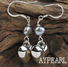 6-7Mm Natural Fresh Water Pearl With Metal Heart Earrings