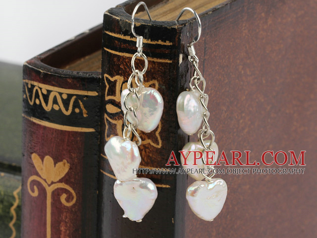 Dangle Style Heart Shape Rebirth Pearl Earrings with 925 Silver hooks