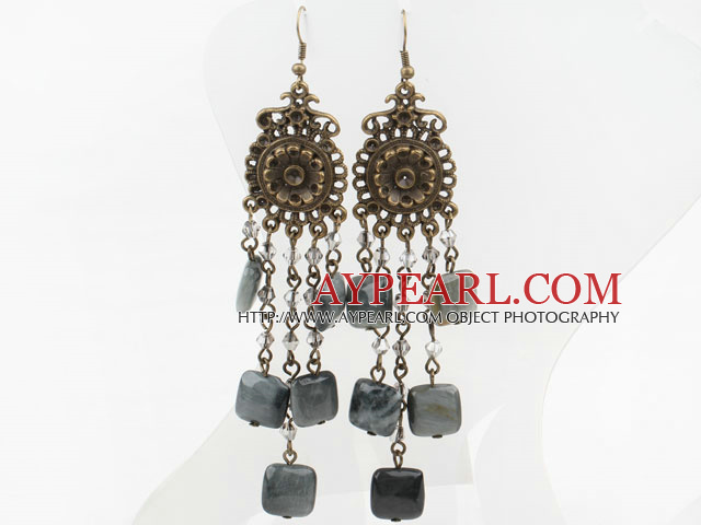 Vintage Style Eagle Eye Stone Long Earrings