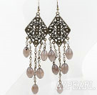 Vintage Style Gray Agate and Crystal Long Earrings