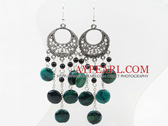 Round Agate and Flat Round Phoenix Stone Earrings