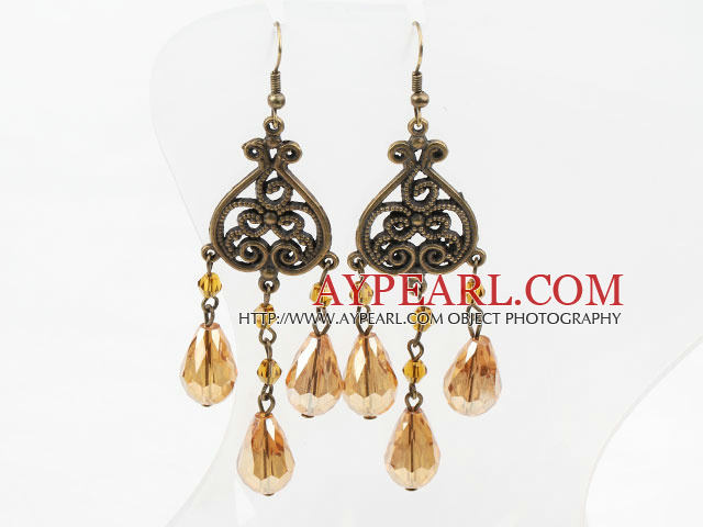 Vintage Style Amber Color Crystal Earrings