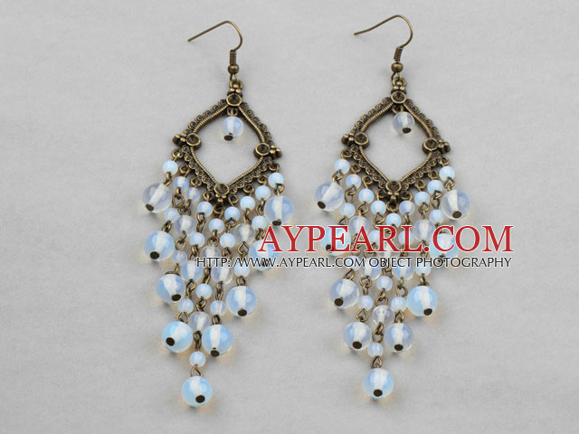 Vintage Style Opal Crystal Chandelier Earrings