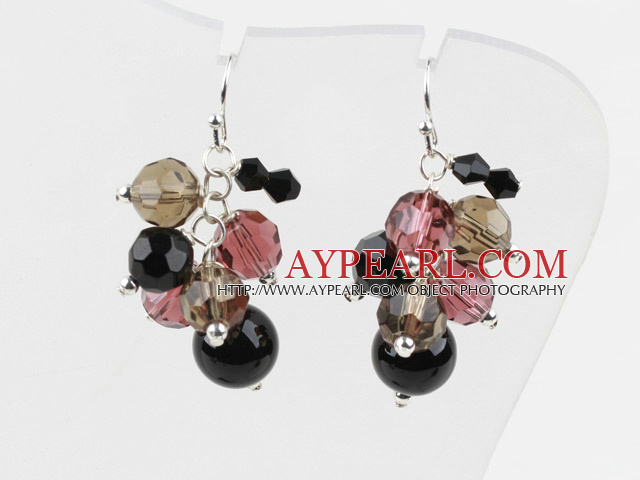 Assorted Multi Color Crystal and Black Agate Earrings
