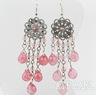 Wholesale New Design Vintage Round And Drop Shape Cherry Quartz Dangle Earrings With Flower Charm