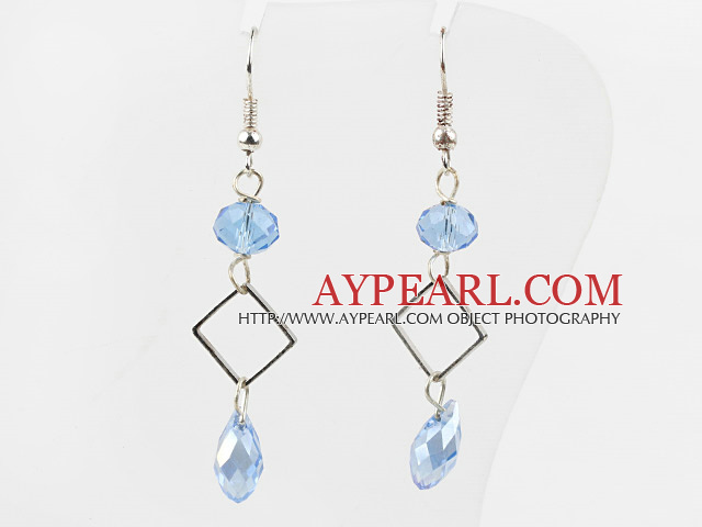 Simple Style Sky Blue Color Crystal Dangle Earrings