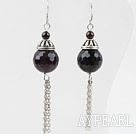 Lovely Long Chain Loop Style Round Amethyst Ball Dangle Earrings With Fish Hook