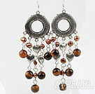 Brown Freshwater Pearl and Tigey Eye Earrings