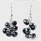 Lovely Loop Chain Cluster Style Faceted Black Crystal Dangle Earrings With Fish Hook