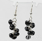 Simple Cluster Style Facted Black Crystal Loop Chain Dangle Earrings With Fish Hook