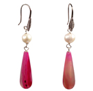 Summer Style Natural White Pearl Faceted Drop Shape Pink Agate Dangle Earrings