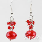 Simple Cluster Style Red Crystal Ball Loop Link Dangle Earrings With Fish Hook
