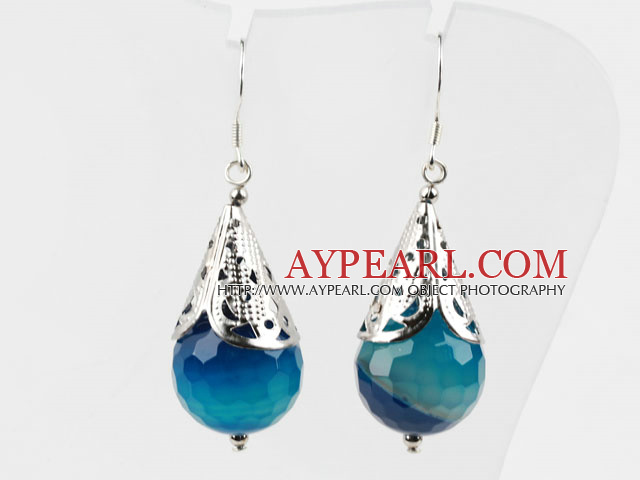 Classic Design Faceted Blue Agate Earrings