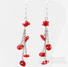 Wholesale Nice Long Chain Loop Style Red Coral Dangle Earrings With Fish Hook