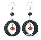 New Design Red Crystal and Carved Black Lacquerware Earrings