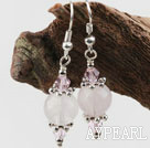 Wholesale Fashion Simple Style Round Rose Quartz And Pink Crystal Charm Earrings With Fish Hook