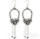 New Style Gray Series Gray and Clear Crystal Tassel Fashion Earrings