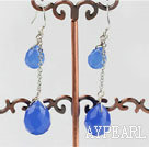 Fashion Long Chain Loop 12-16Mm Blue Drop Shape Crystal Dangle Earrings