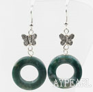 Beautiful Donut Shape Indian Agate And Butterfly Charm Dangle Earrings With Fish Hook