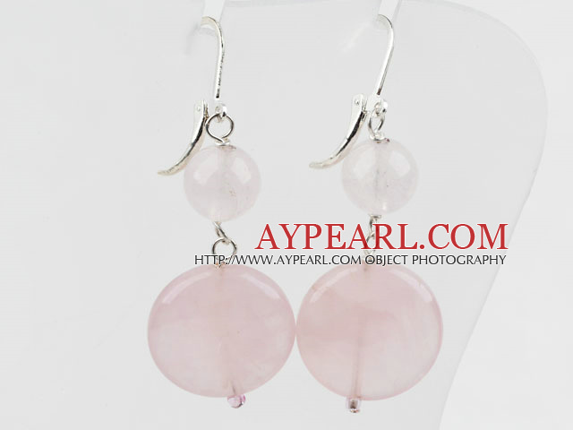 Lovely Style Round And Caky Shape Rose Quartz Dangle Earrings With Fish Hook