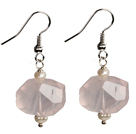 Wholesale Beautiful Irregular Shape Rose Quartz Natural Pearl Dangle Earrings
