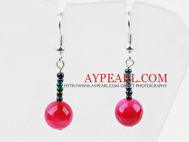 Simple Design Rose Color Agate Dangle Earrings