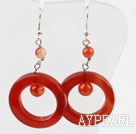 Classic Design Round And Large Donut Shape Carnelian Dangle Earrings With Fish Hook