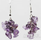 Lovely Cluster Loop Style Amethyst Chips Dangle Earrings With Fish Hook