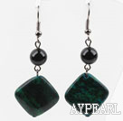 Wholesale Dangle Style Round Black Agate and Diamond Shape Phoenix Stone Earrings