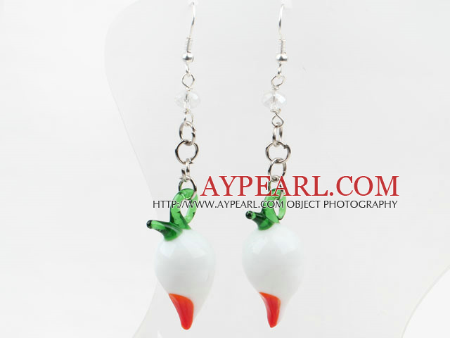 Lovely Style Radish Shape White Colored Glaze Earrings