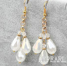 Wholesale Long Style Drop Shape Opal Crystal Earrings with Yellow Metal Chain