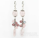 Wholesale Fashion Wine Red Crystal And Multi Rose Quartz Earrings With Lever Back Hook