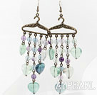 Wholesale Vintage Loop Style Round And Heart Shape Rainbow Fluorite Dangle Earrings