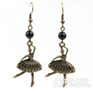Black Agate Earrings with Bronze Ballet Fairy Accessories
