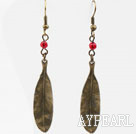 Vintage Style Red Crystal and Bronze Leaf Earrings
