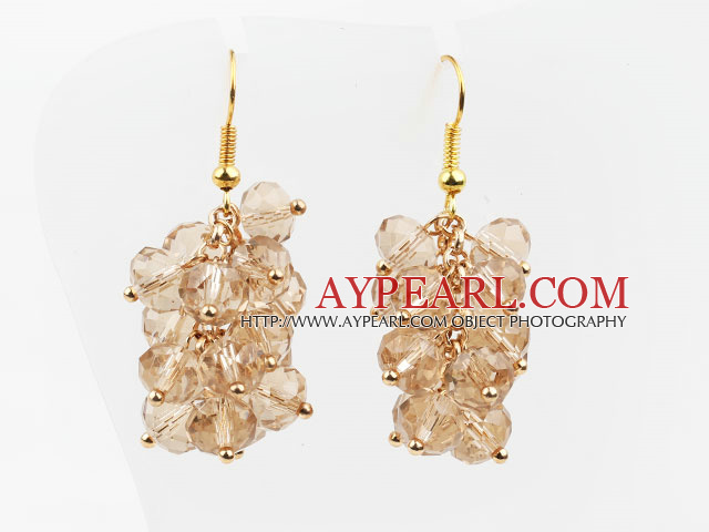 Cluster Style Silver Champagne Color Crystal Earrings