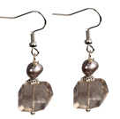Wholesale Beautiful Irregular Shape Smoky Quartz Natural Gray Pearl Dangle Earrings