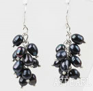 Cluster Style Rice Shape Black Freshwater Pearl Earrings