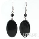 Lovely Round And Oval Shape Black Agate Dangle Earrings With Fish Hook