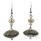 Simple Style Ufo Shaped Volcanic Stone And Crystal Drop Earrings With Fish Hook