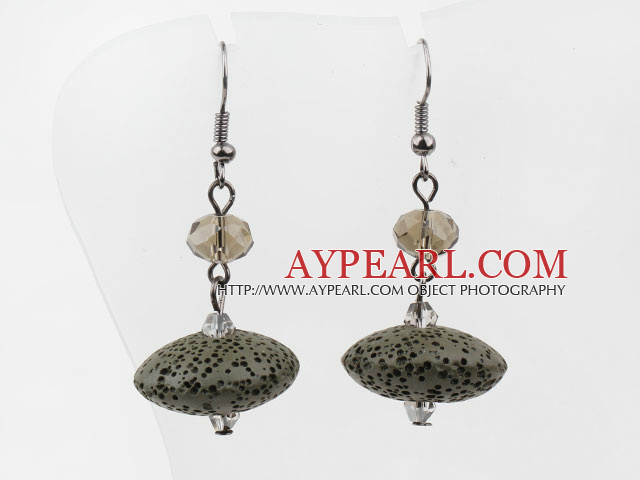 Simple Style Ufo Shaped Volcanic Stone And Crystal Drop Earrings With Fish Hook