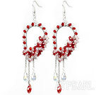 New Style Red Series Red and Clear Crystal Tassel Fashion Earrings